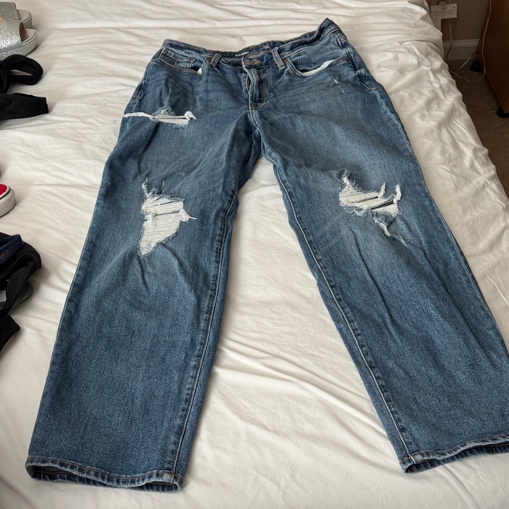 Old Navy Women's High Rise Curvy OG Loose Blue Distressed Jeans